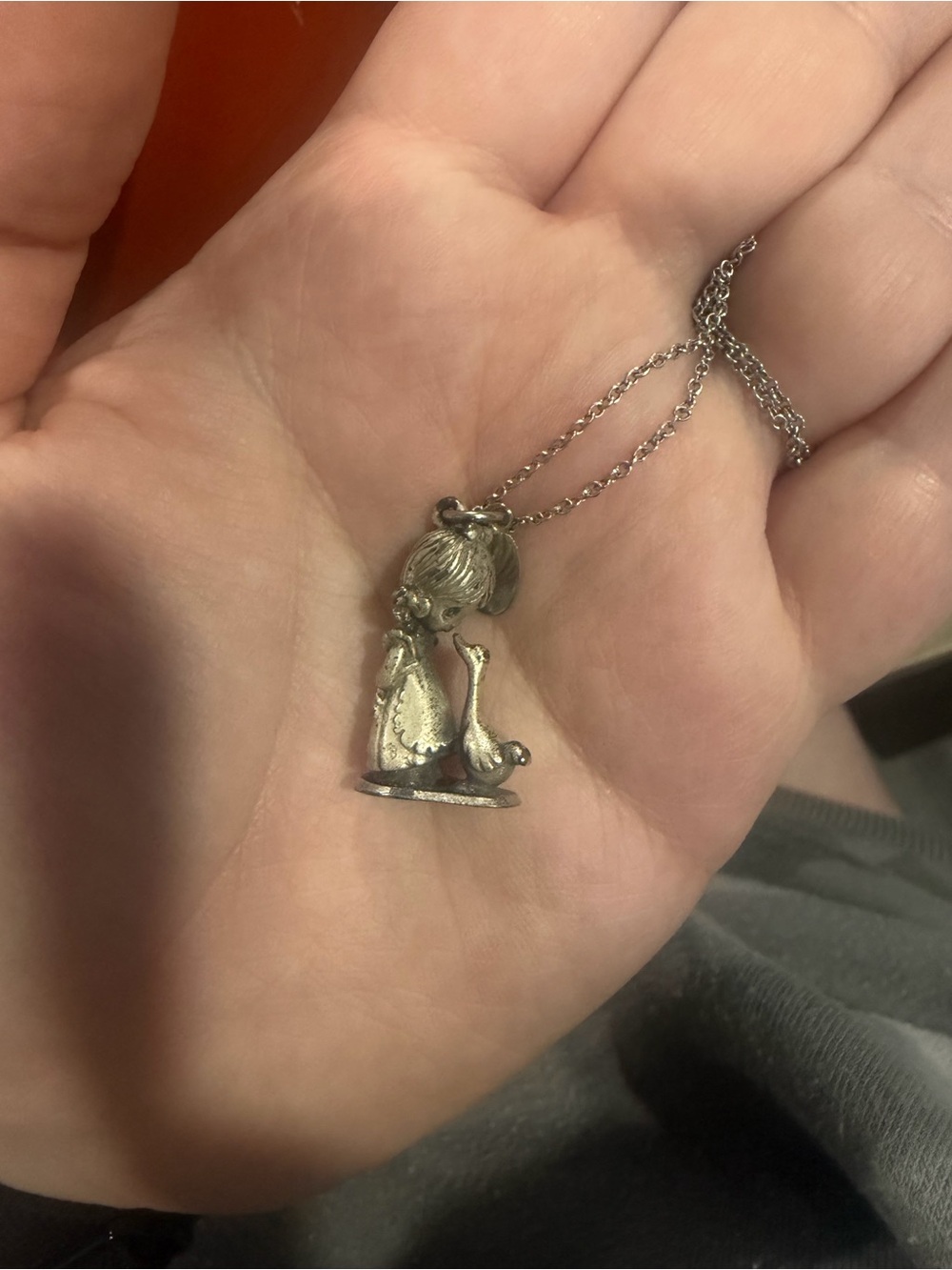 Precious Moments Vintage Silver-Tone Girl & Goose Pendant Necklace-Joyful Noise